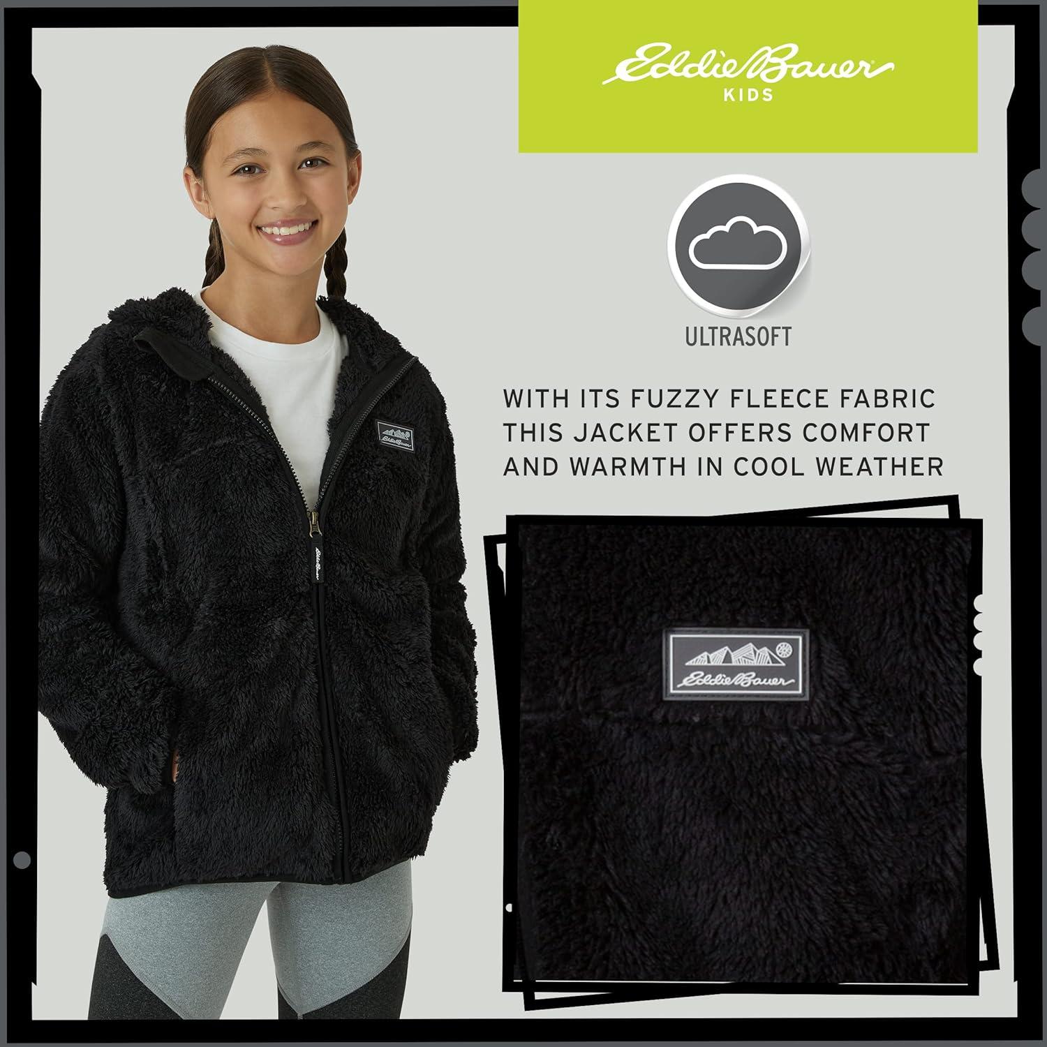 imageEddie Bauer Kids Zip Up Kids Full Zip Ultra Soft Sherpa Fleece Hoodie Sweatshirt for Boys and Girls 520Black