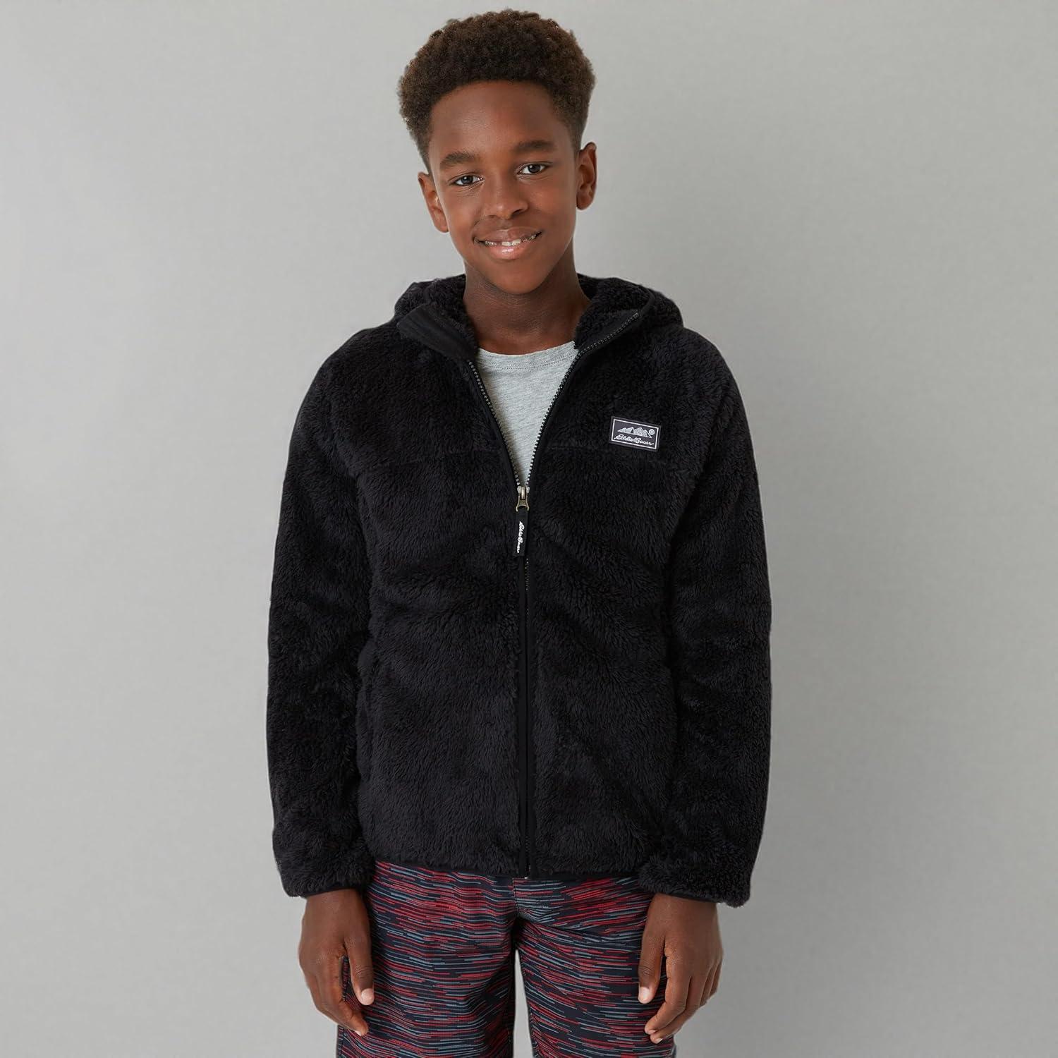 imageEddie Bauer Kids Zip Up Kids Full Zip Ultra Soft Sherpa Fleece Hoodie Sweatshirt for Boys and Girls 520Black