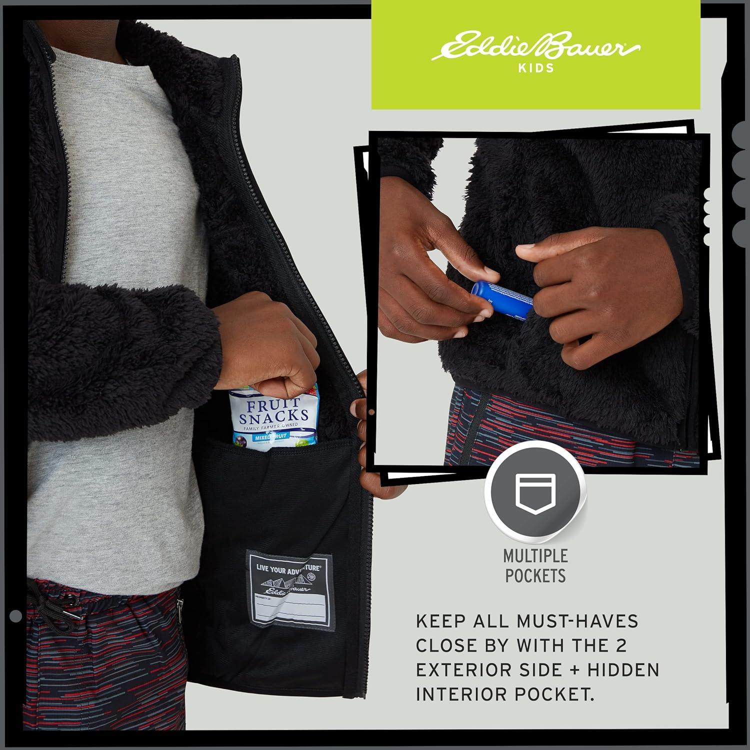 imageEddie Bauer Kids Zip Up Kids Full Zip Ultra Soft Sherpa Fleece Hoodie Sweatshirt for Boys and Girls 520Black