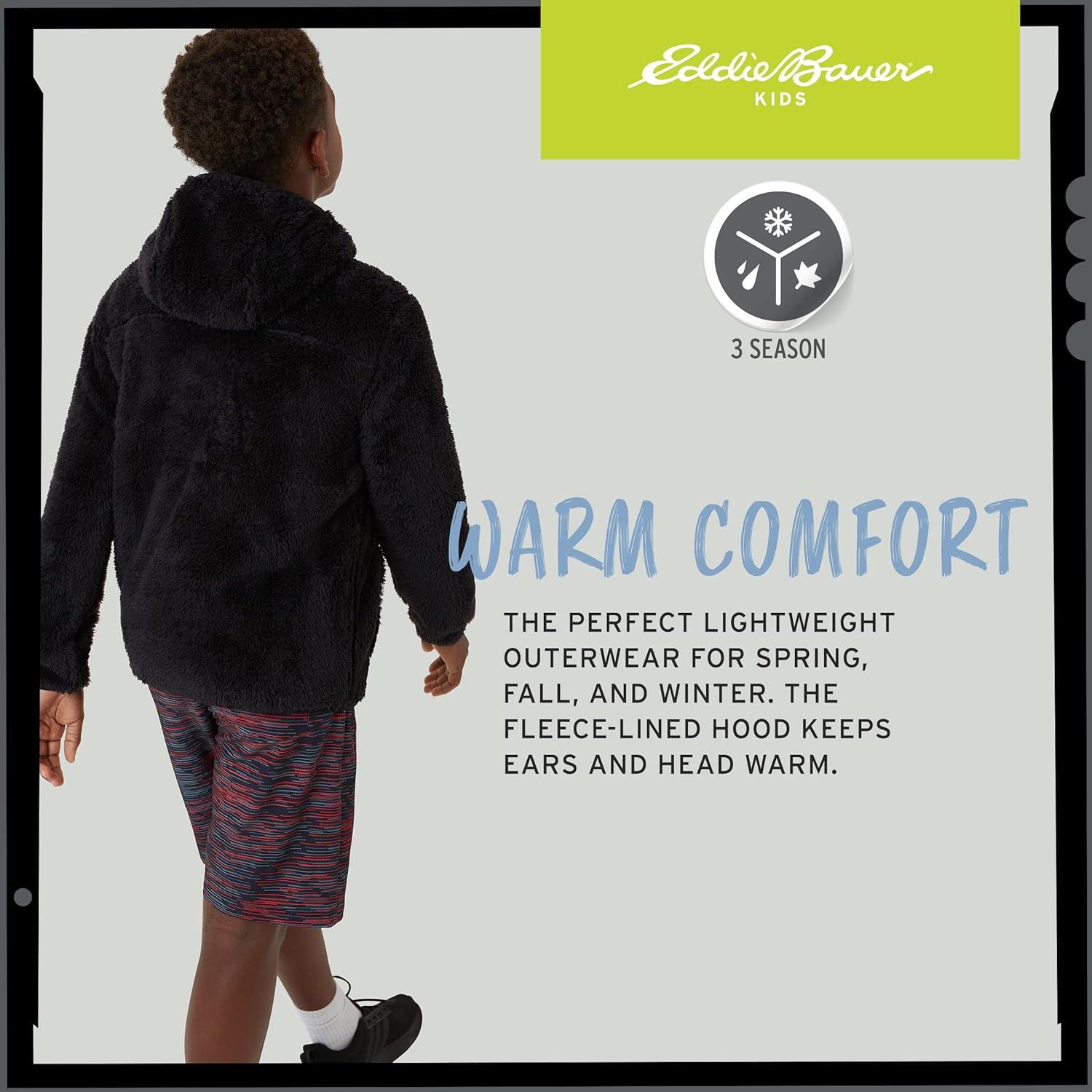 imageEddie Bauer Kids Zip Up Kids Full Zip Ultra Soft Sherpa Fleece Hoodie Sweatshirt for Boys and Girls 520Black