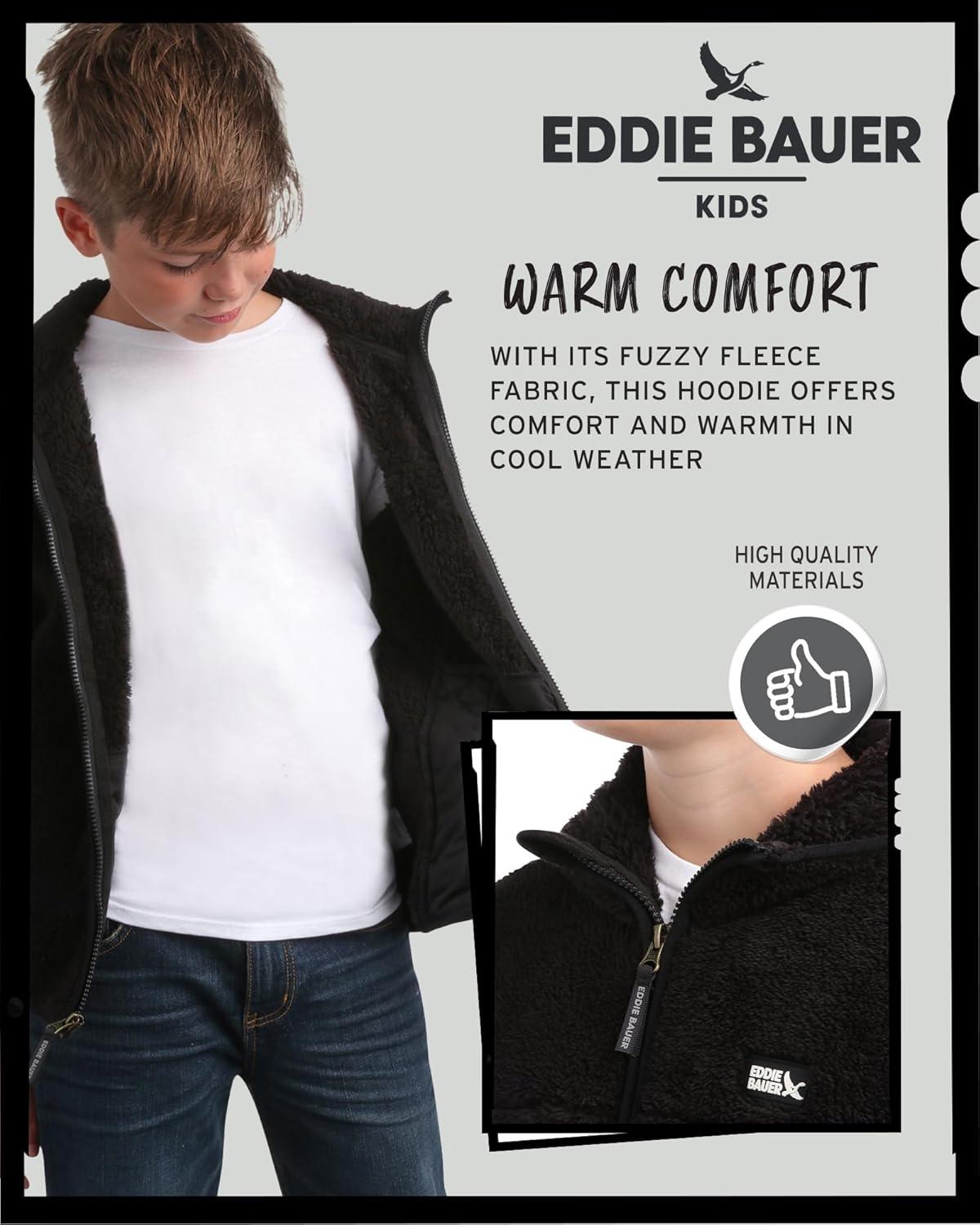 imageEddie Bauer Kids Zip Up Kids Full Zip Ultra Soft Sherpa Fleece Hoodie Sweatshirt for Boys and Girls 520Black Onyx