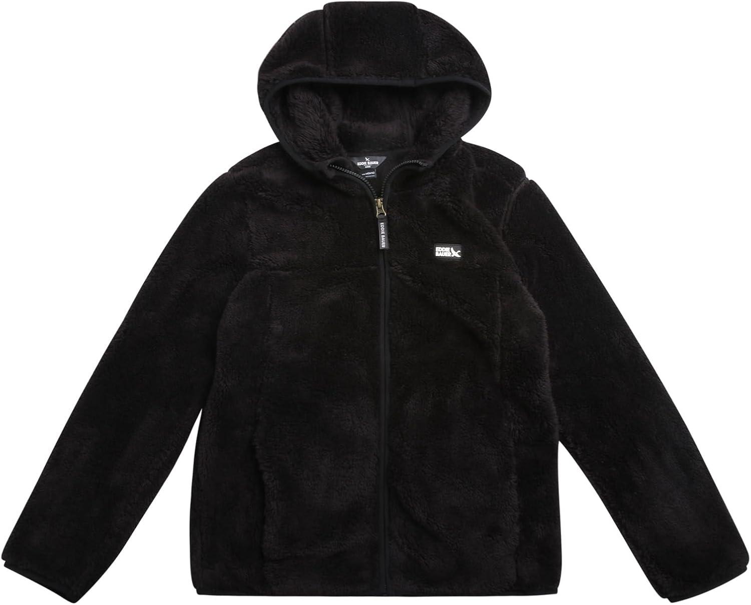 imageEddie Bauer Kids Zip Up Kids Full Zip Ultra Soft Sherpa Fleece Hoodie Sweatshirt for Boys and Girls 520Black Onyx