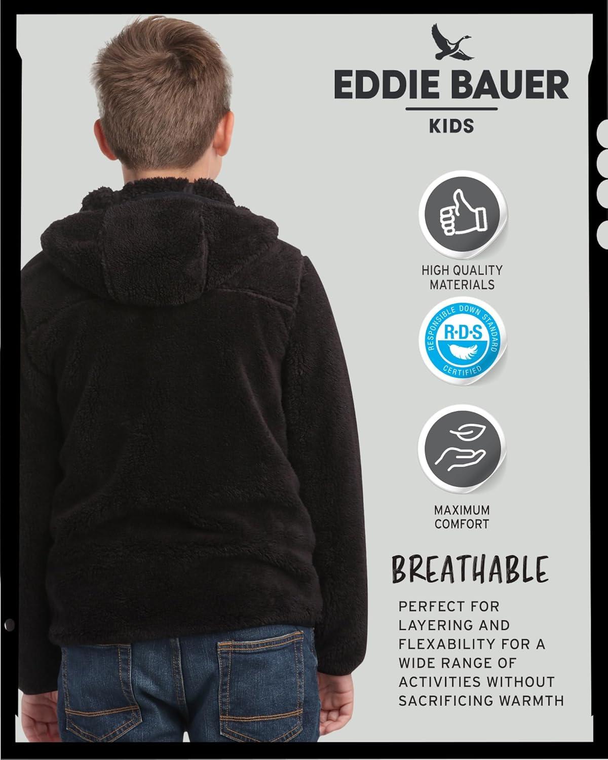 imageEddie Bauer Kids Zip Up Kids Full Zip Ultra Soft Sherpa Fleece Hoodie Sweatshirt for Boys and Girls 520Black Onyx