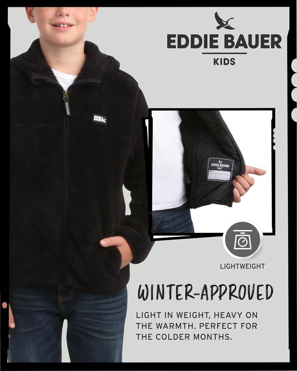 imageEddie Bauer Kids Zip Up Kids Full Zip Ultra Soft Sherpa Fleece Hoodie Sweatshirt for Boys and Girls 520Black Onyx