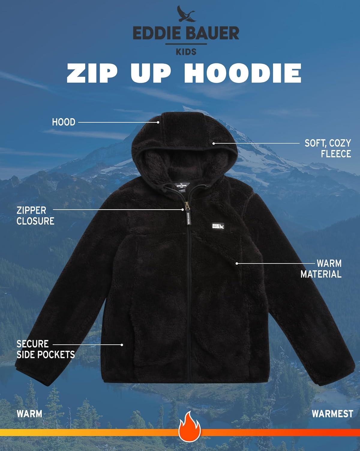 imageEddie Bauer Kids Zip Up Kids Full Zip Ultra Soft Sherpa Fleece Hoodie Sweatshirt for Boys and Girls 520Black Onyx