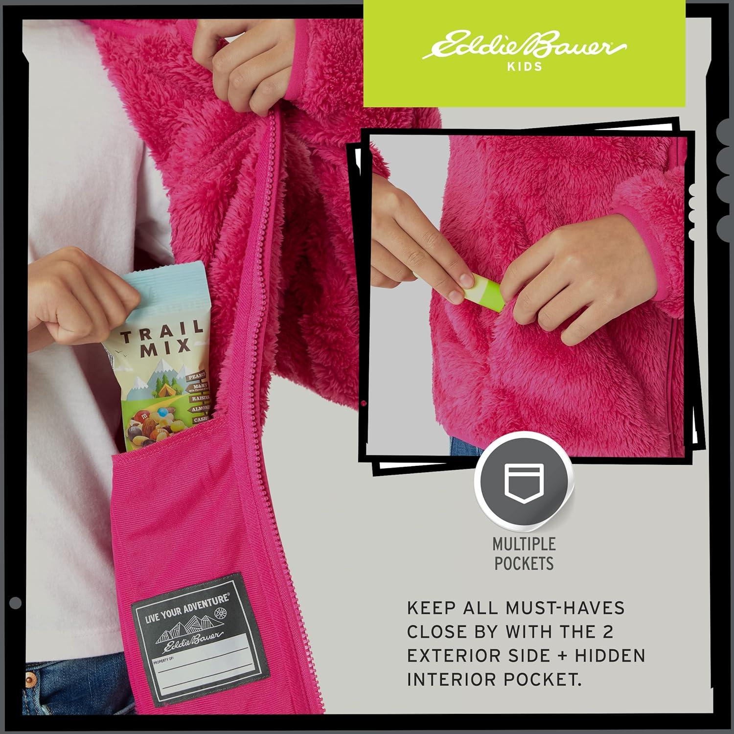 imageEddie Bauer Kids Zip Up Kids Full Zip Ultra Soft Sherpa Fleece Hoodie Sweatshirt for Boys and Girls 520Camelia Rose