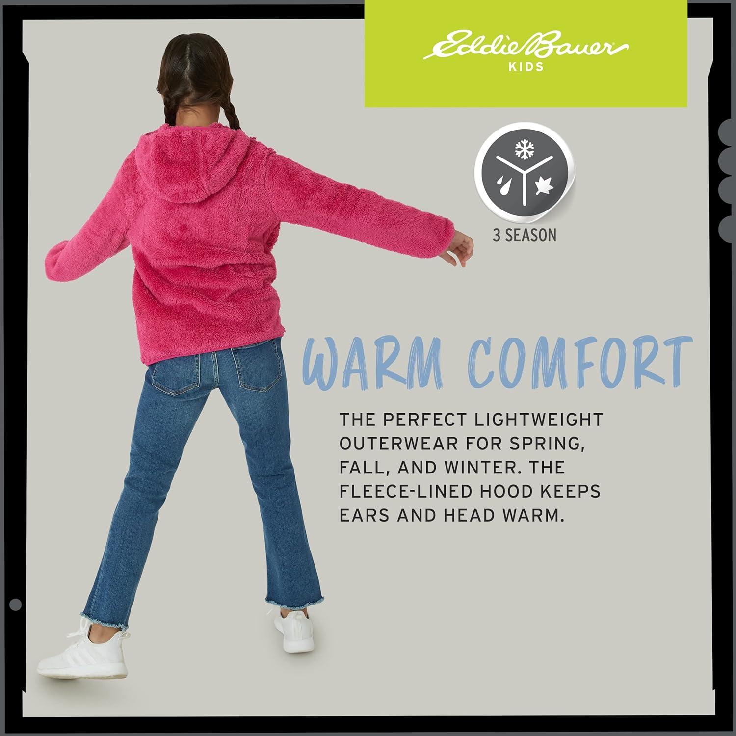 imageEddie Bauer Kids Zip Up Kids Full Zip Ultra Soft Sherpa Fleece Hoodie Sweatshirt for Boys and Girls 520Camelia Rose