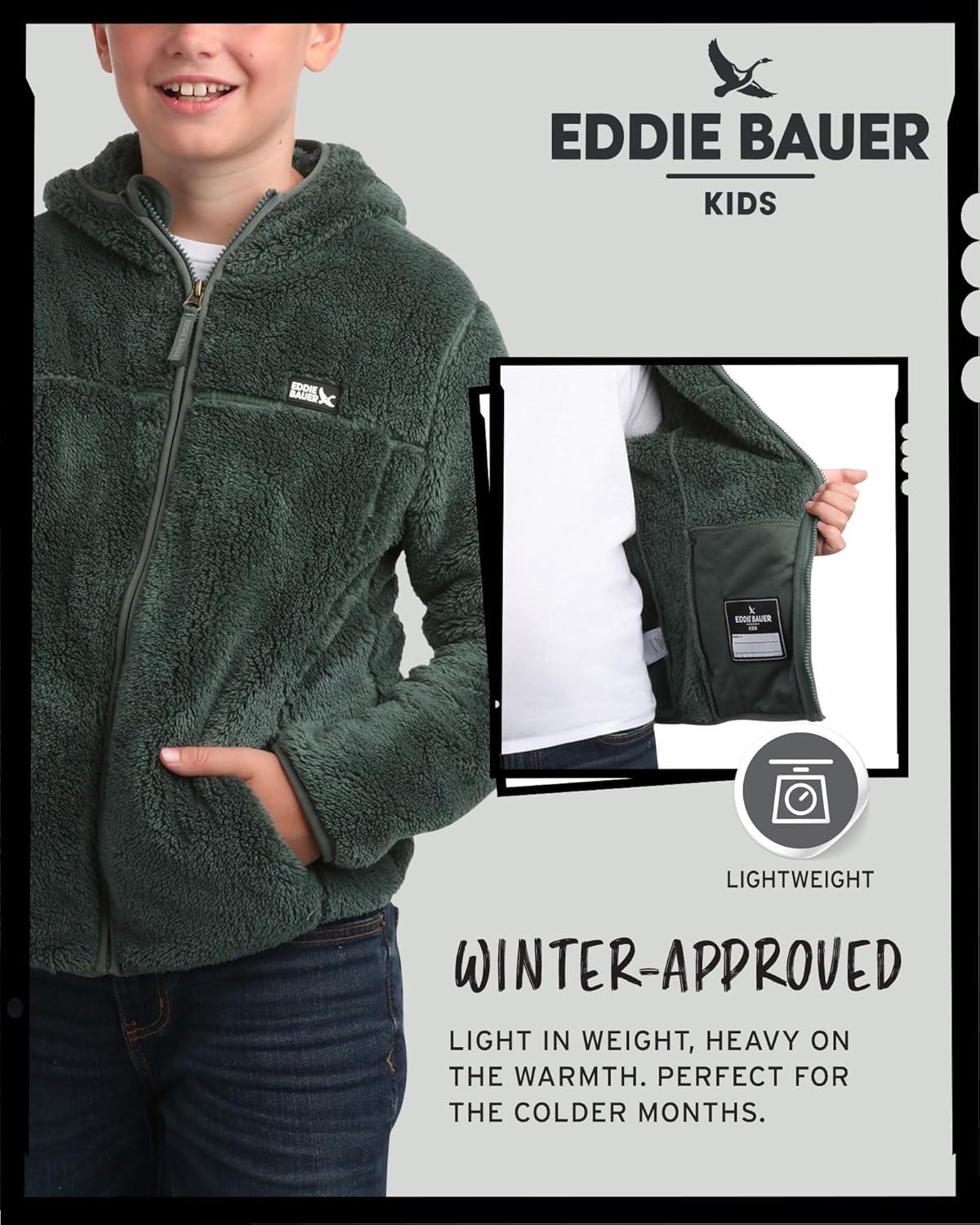 imageEddie Bauer Kids Zip Up Kids Full Zip Ultra Soft Sherpa Fleece Hoodie Sweatshirt for Boys and Girls 520Dark Forest