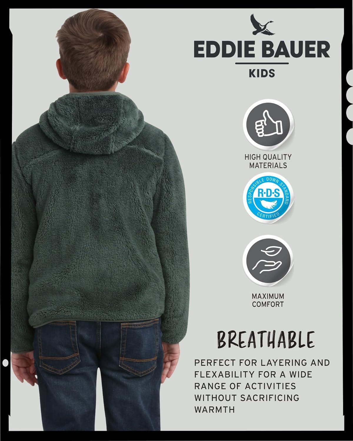 imageEddie Bauer Kids Zip Up Kids Full Zip Ultra Soft Sherpa Fleece Hoodie Sweatshirt for Boys and Girls 520Dark Forest
