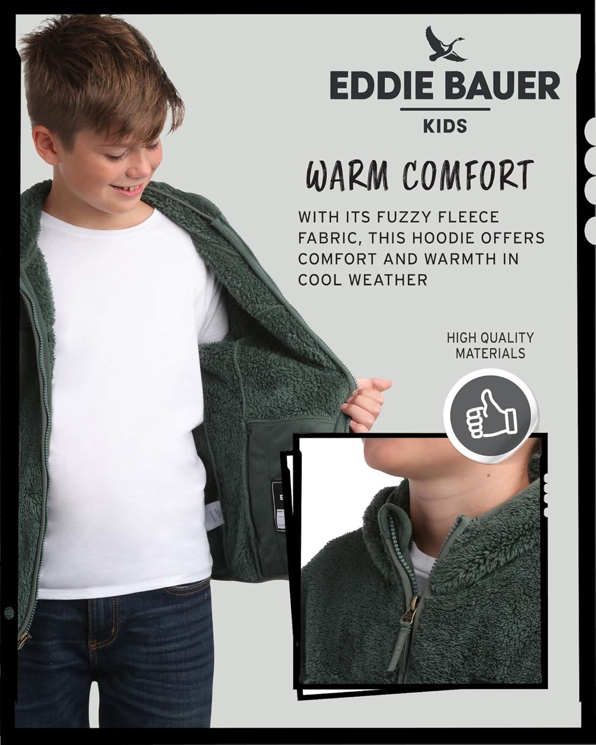 imageEddie Bauer Kids Zip Up Kids Full Zip Ultra Soft Sherpa Fleece Hoodie Sweatshirt for Boys and Girls 520Dark Forest