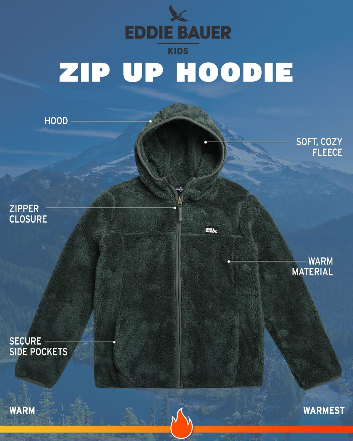 imageEddie Bauer Kids Zip Up Kids Full Zip Ultra Soft Sherpa Fleece Hoodie Sweatshirt for Boys and Girls 520Dark Forest