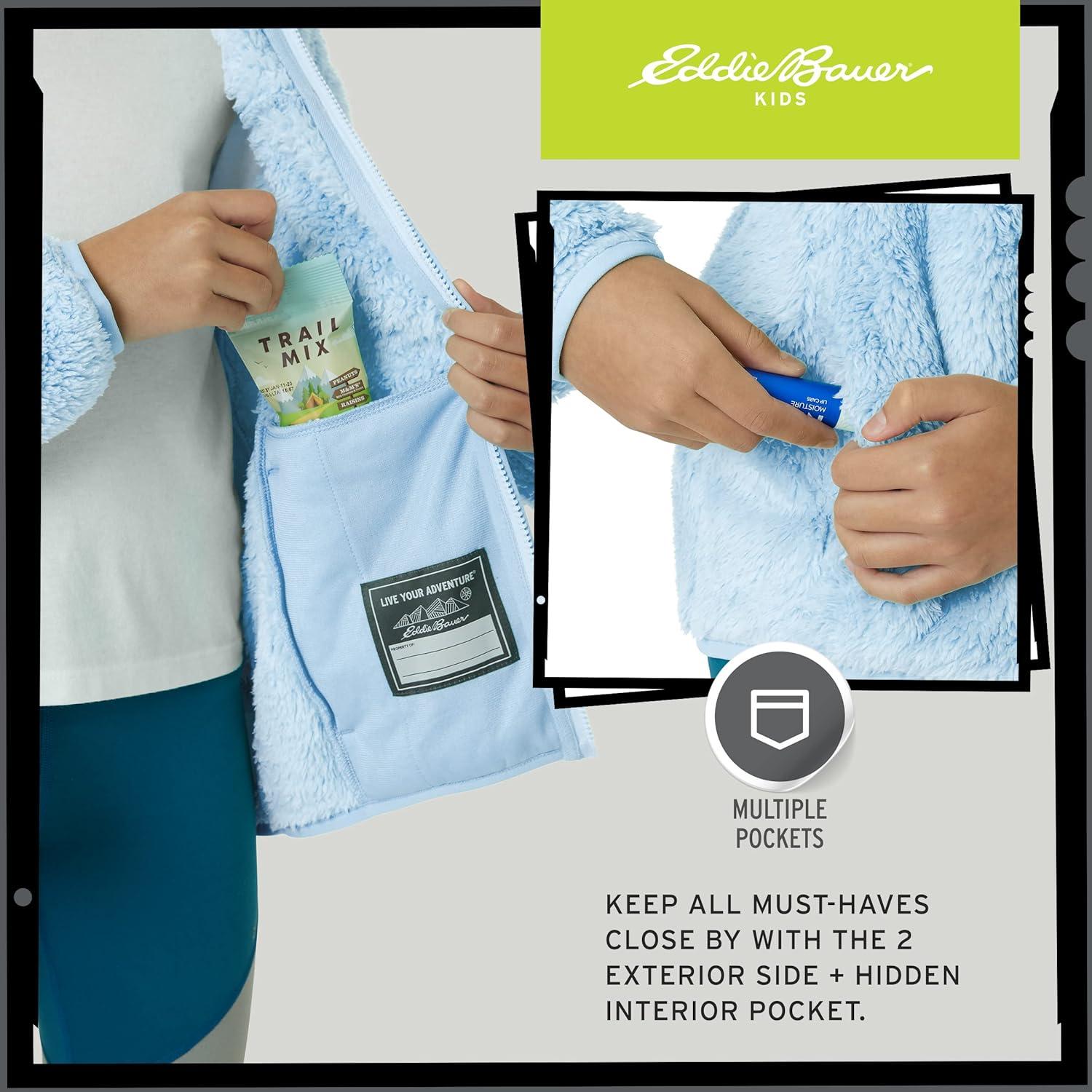 imageEddie Bauer Kids Zip Up Kids Full Zip Ultra Soft Sherpa Fleece Hoodie Sweatshirt for Boys and Girls 520Dream Blue