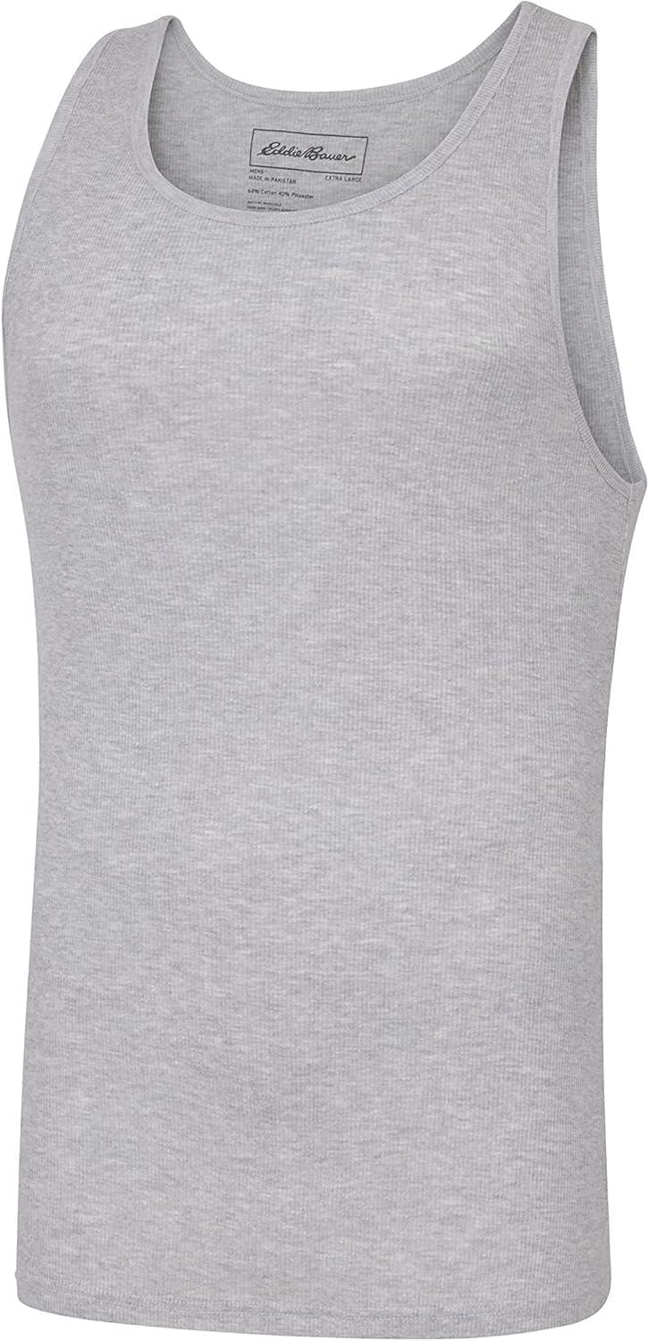 imageEddie Bauer Mens Classic Casual Basic Cotton 6quot Tank Top Sleeveless TShirt 3 Pack UndershirtHeather GreyBlackWhite