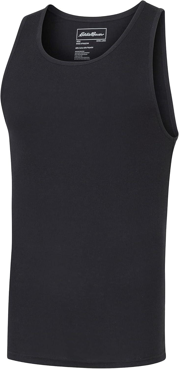imageEddie Bauer Mens Classic Casual Basic Cotton 6quot Tank Top Sleeveless TShirt 3 Pack UndershirtHeather GreyBlackWhite