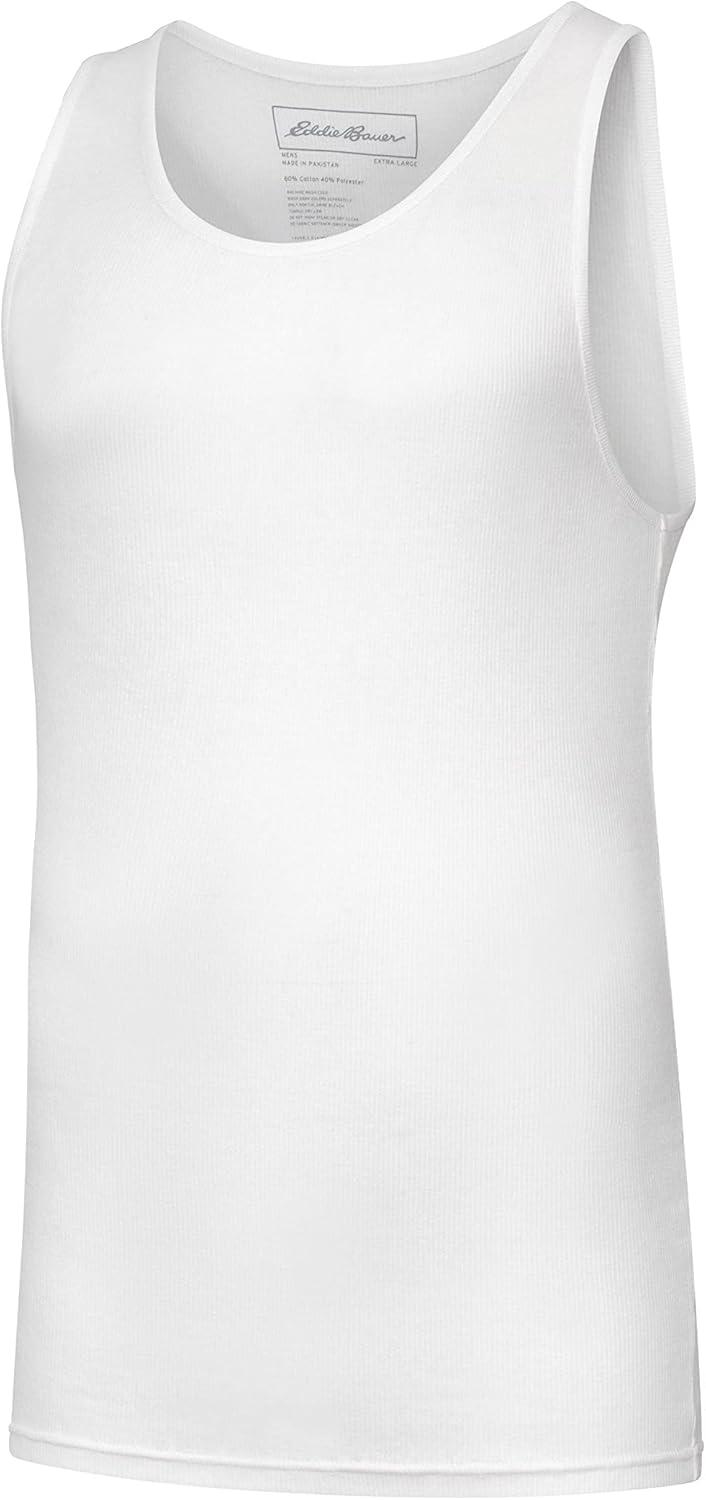 imageEddie Bauer Mens Classic Casual Basic Cotton 6quot Tank Top Sleeveless TShirt 3 Pack UndershirtHeather GreyBlackWhite
