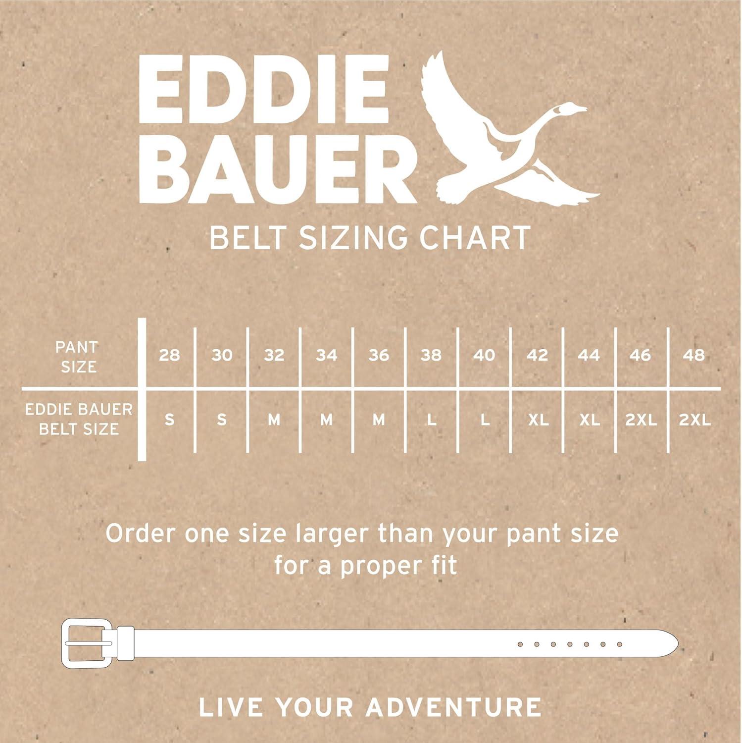 imageEddie Bauer Mens Leather Belt Casual Everyday Jeans Trousers Chinos Metal BuckleEmbossed Sasquatch Brown