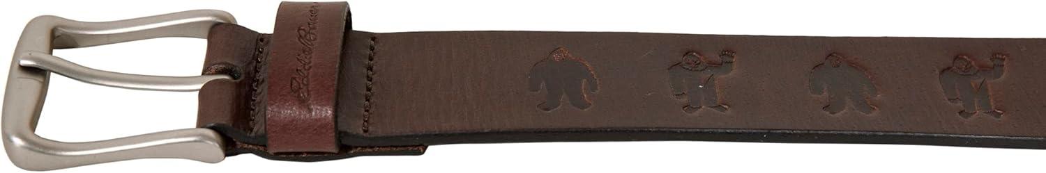 imageEddie Bauer Mens Leather Belt Casual Everyday Jeans Trousers Chinos Metal BuckleEmbossed Sasquatch Brown