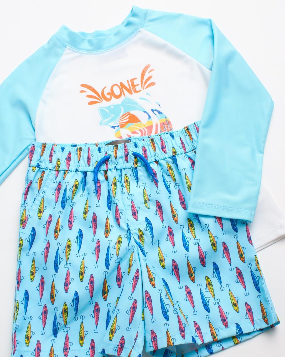 imageEddie Bauer Toddler Boys Rash Guard Set 2 Piece UPF 50 Quick Dry Swim Shirt and Trunks Baby Boy Swimsuit Sizes 2T4TWhite