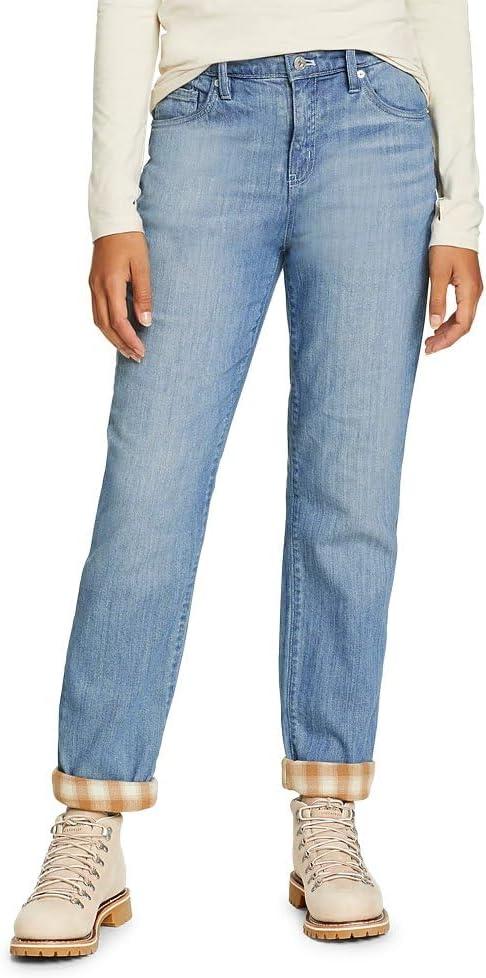 imageEddie Bauer Womens Boyfriend FlannelLined JeansWorn Light