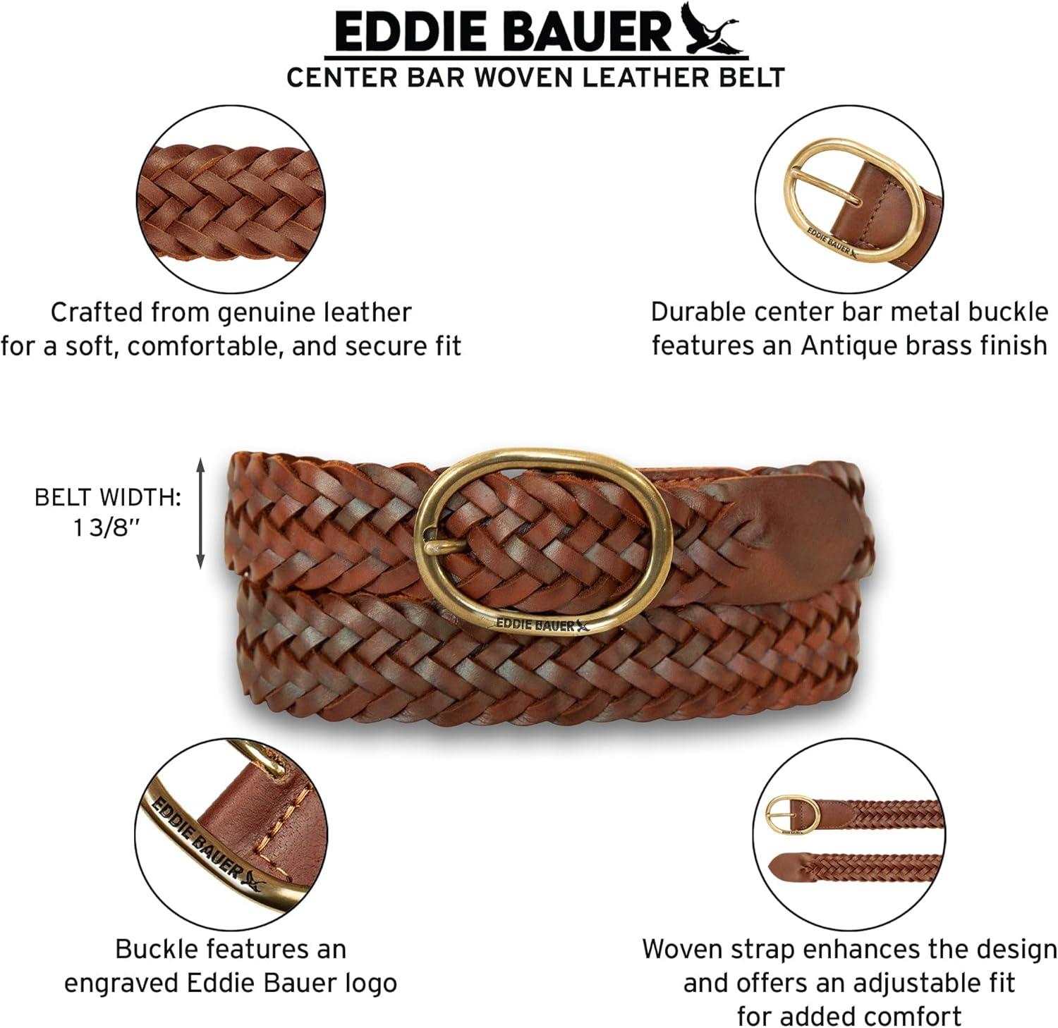 imageEddie Bauer Womens Casual Leather Belts with Durable Metal BuckleCenter Bar Woven Brown