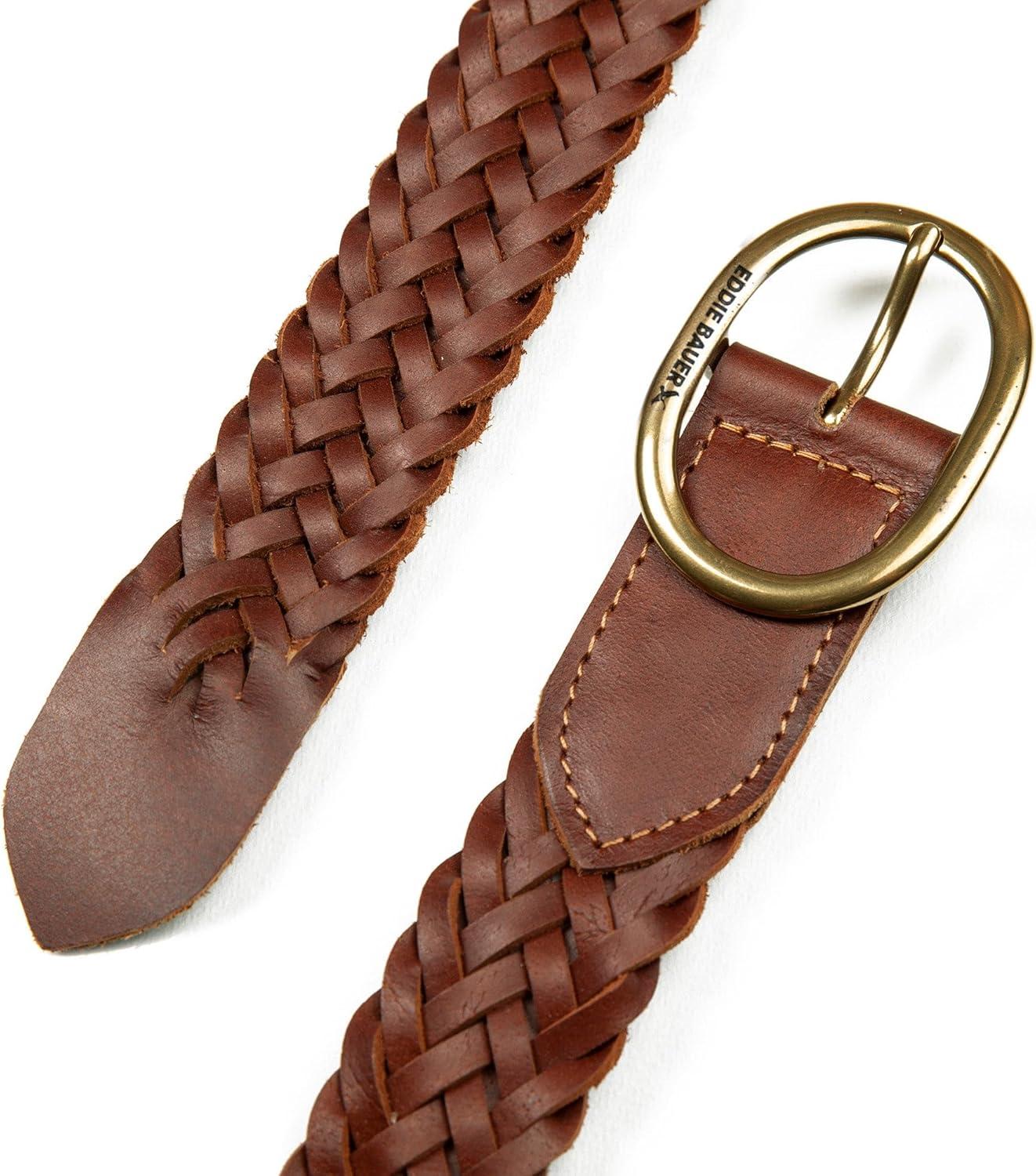 imageEddie Bauer Womens Casual Leather Belts with Durable Metal BuckleCenter Bar Woven Tan