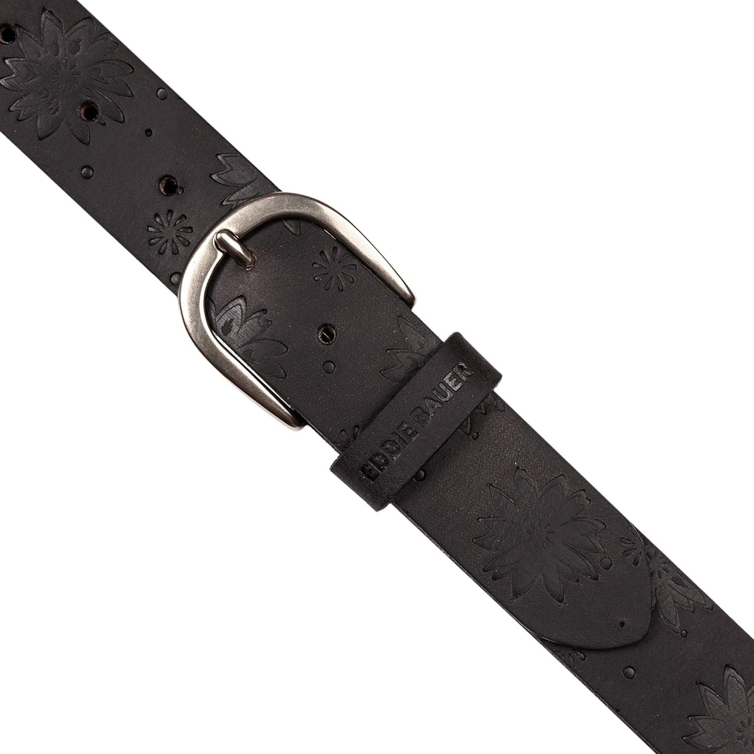 imageEddie Bauer Womens Casual Leather Belts with Durable Metal BuckleFloral Tooled Black