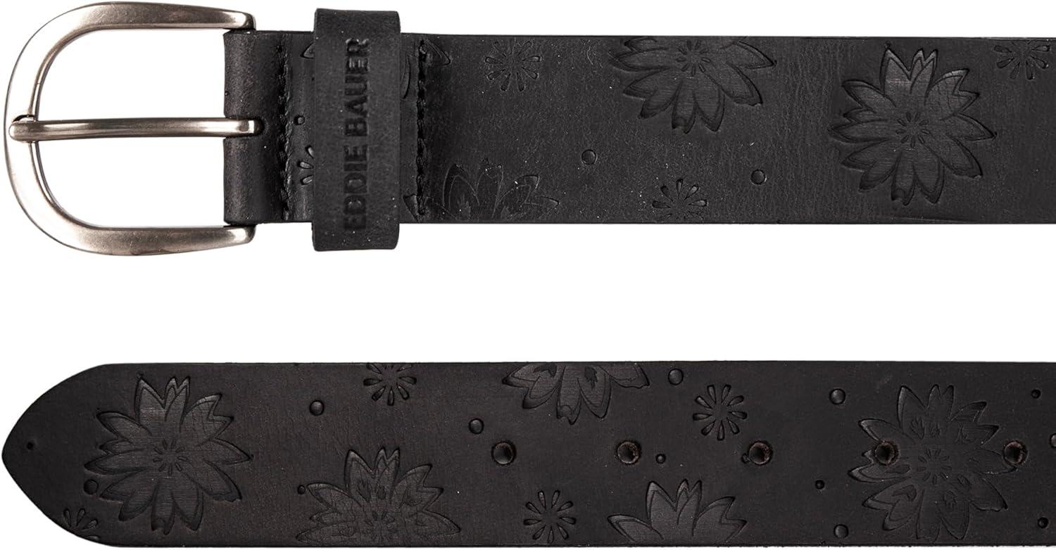 imageEddie Bauer Womens Casual Leather Belts with Durable Metal BuckleFloral Tooled Black