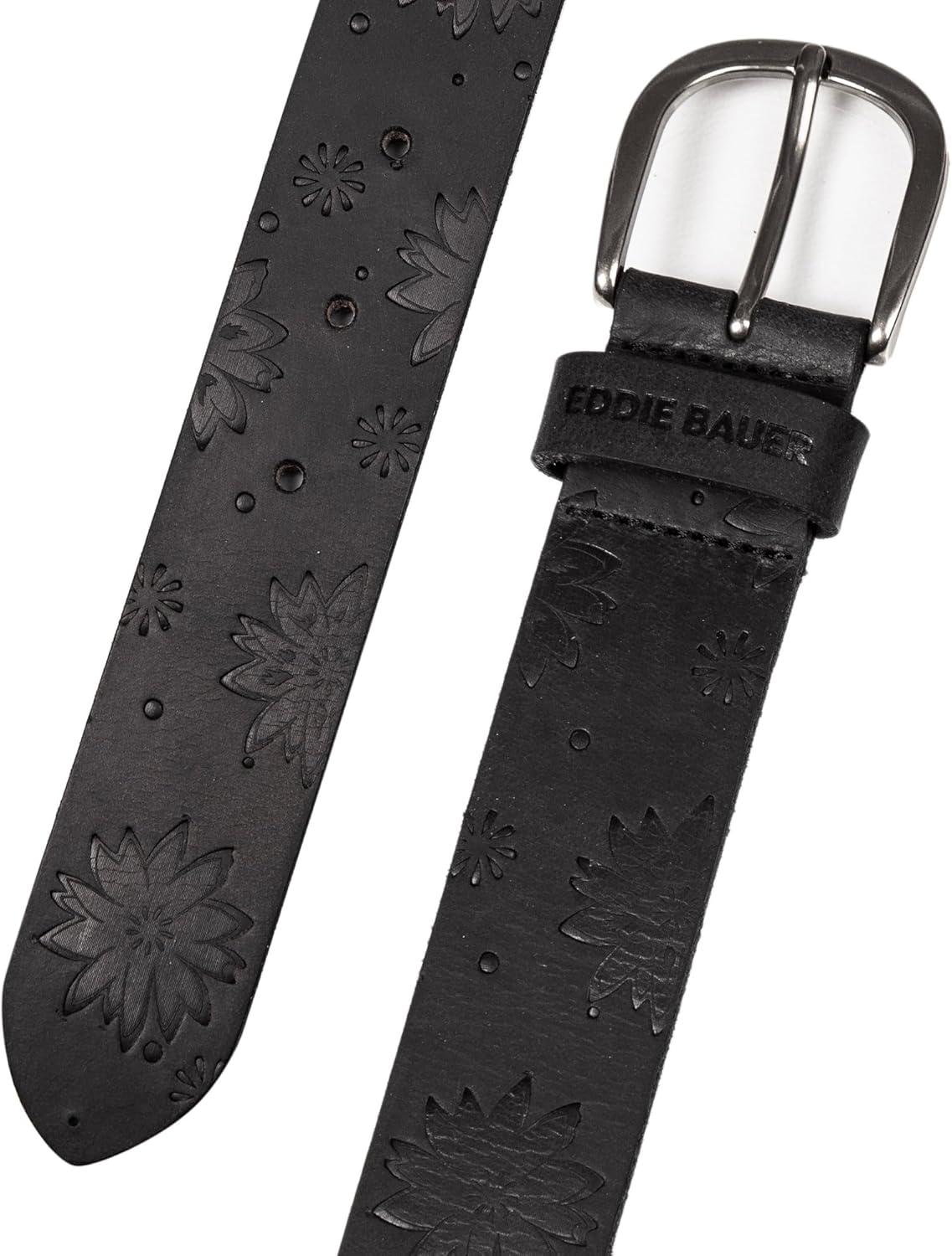 imageEddie Bauer Womens Casual Leather Belts with Durable Metal BuckleFloral Tooled Black