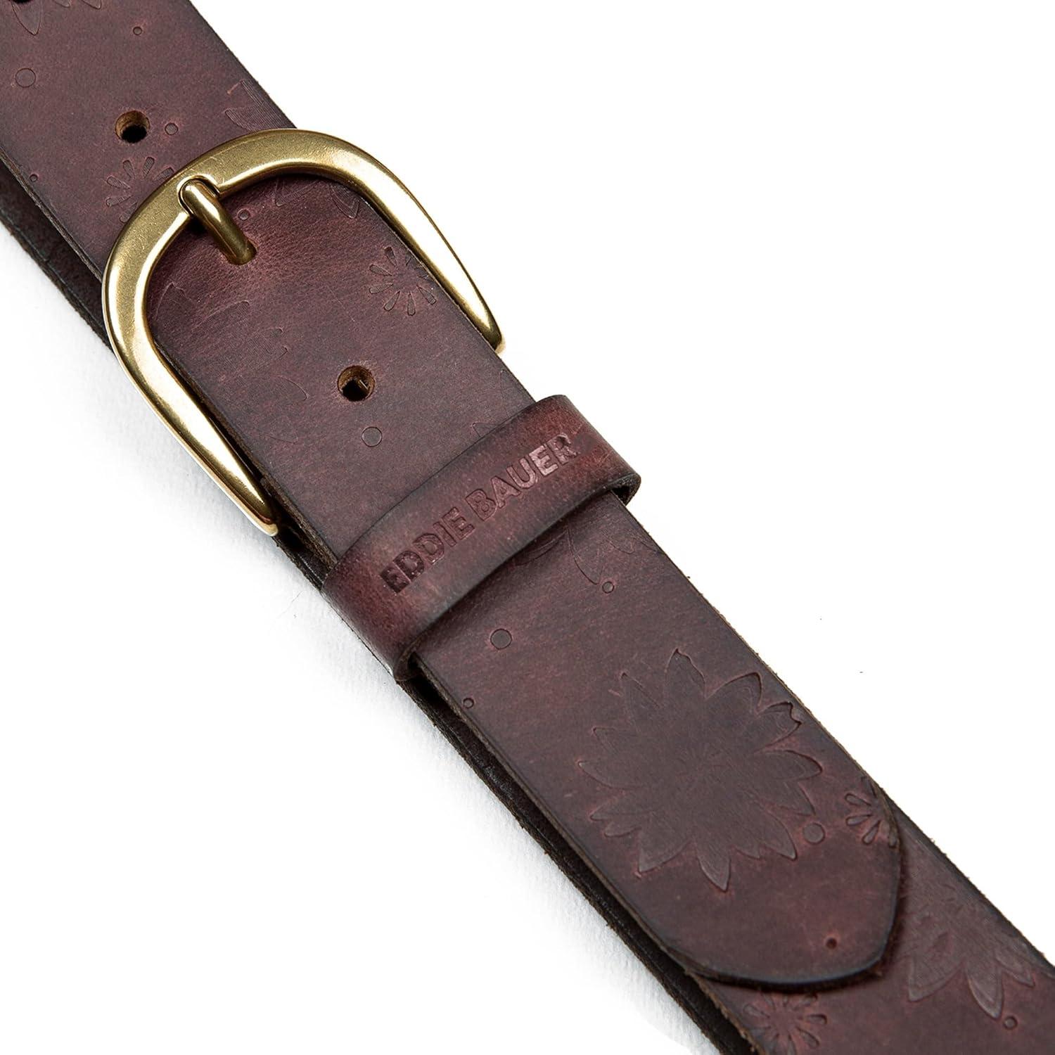 imageEddie Bauer Womens Casual Leather Belts with Durable Metal BuckleFloral Tooled Brown