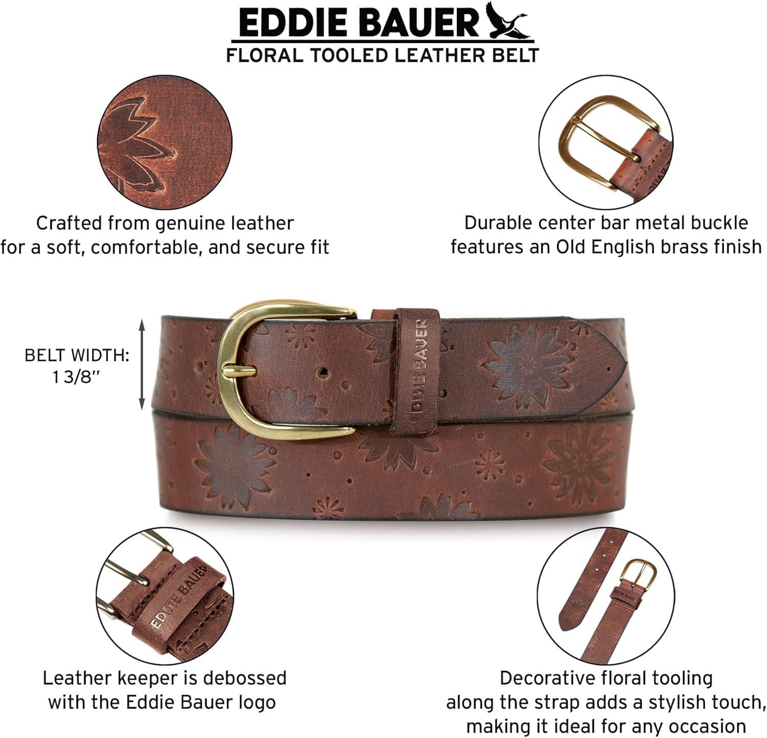 imageEddie Bauer Womens Casual Leather Belts with Durable Metal BuckleFloral Tooled Brown