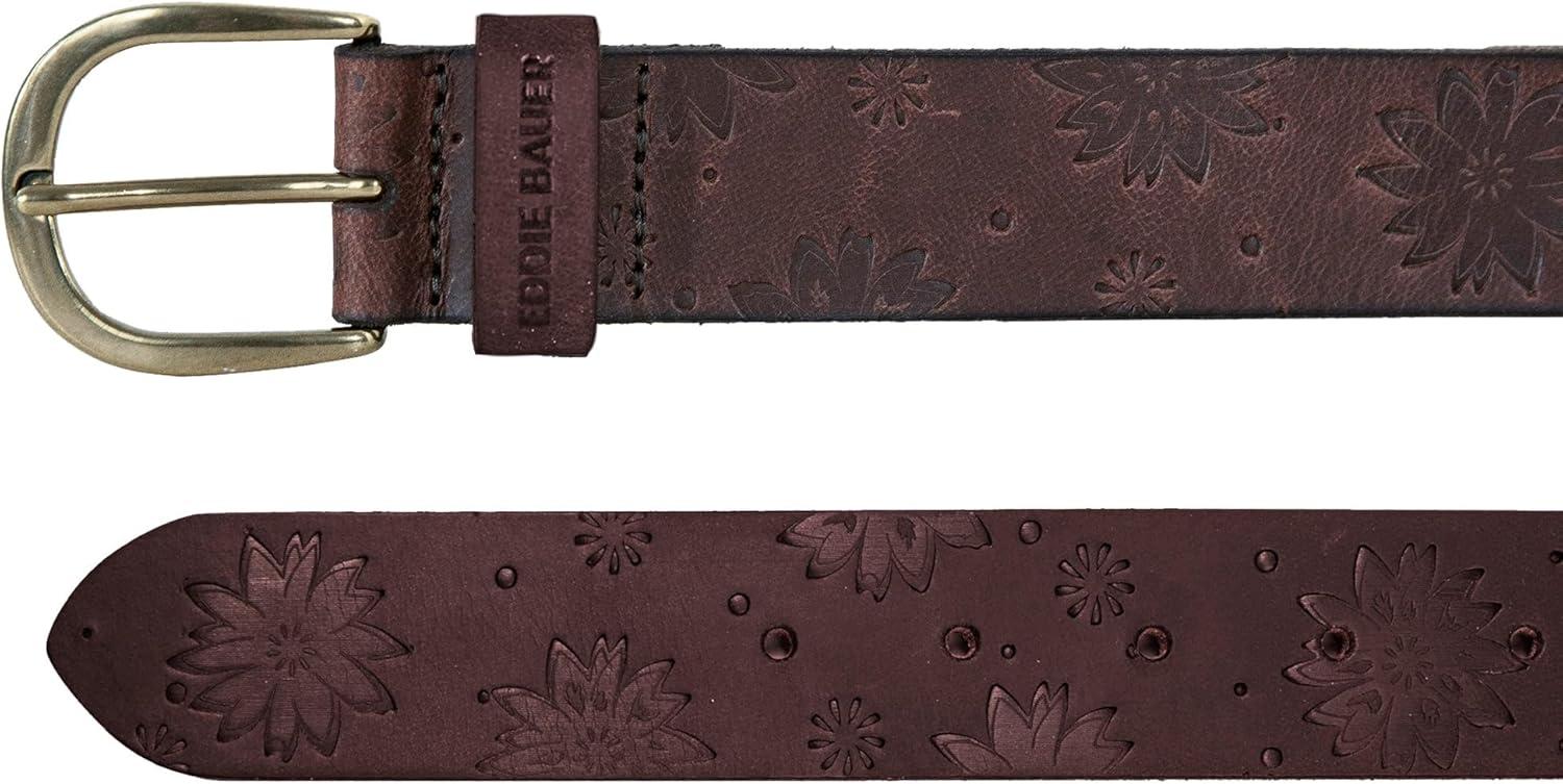 imageEddie Bauer Womens Casual Leather Belts with Durable Metal BuckleFloral Tooled Brown