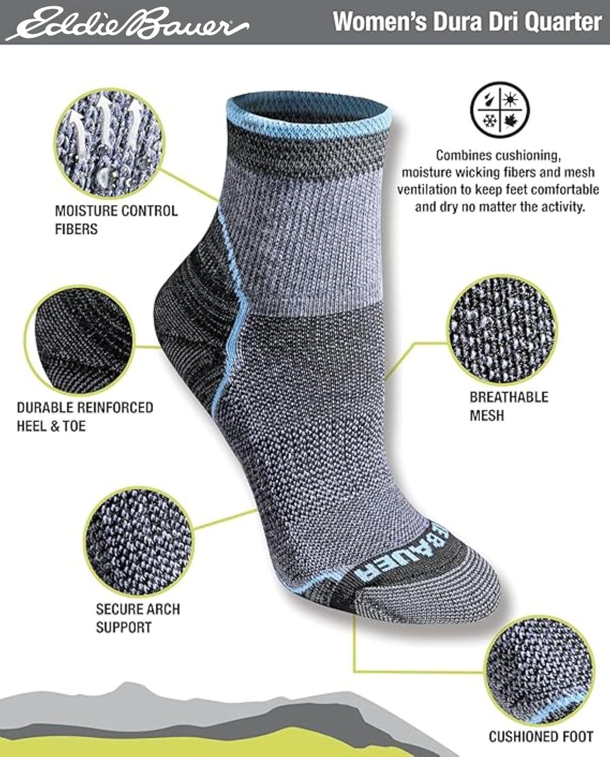 imageEddie Bauer Womens Dura Dri Moisture Control 6pair Quarter SocksCharcoal Assorted Fr 6 Pairs