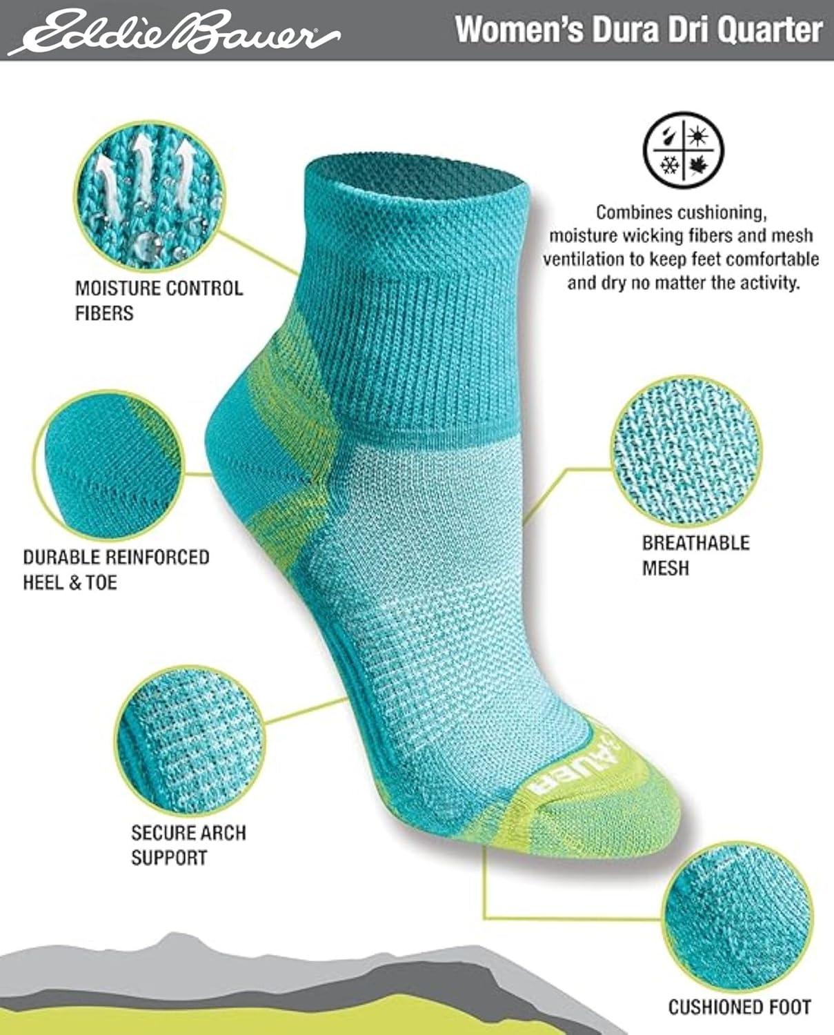 imageEddie Bauer Womens Dura Dri Moisture Control 6pair Quarter SocksFashion Charcoal Fr 6 Pairs