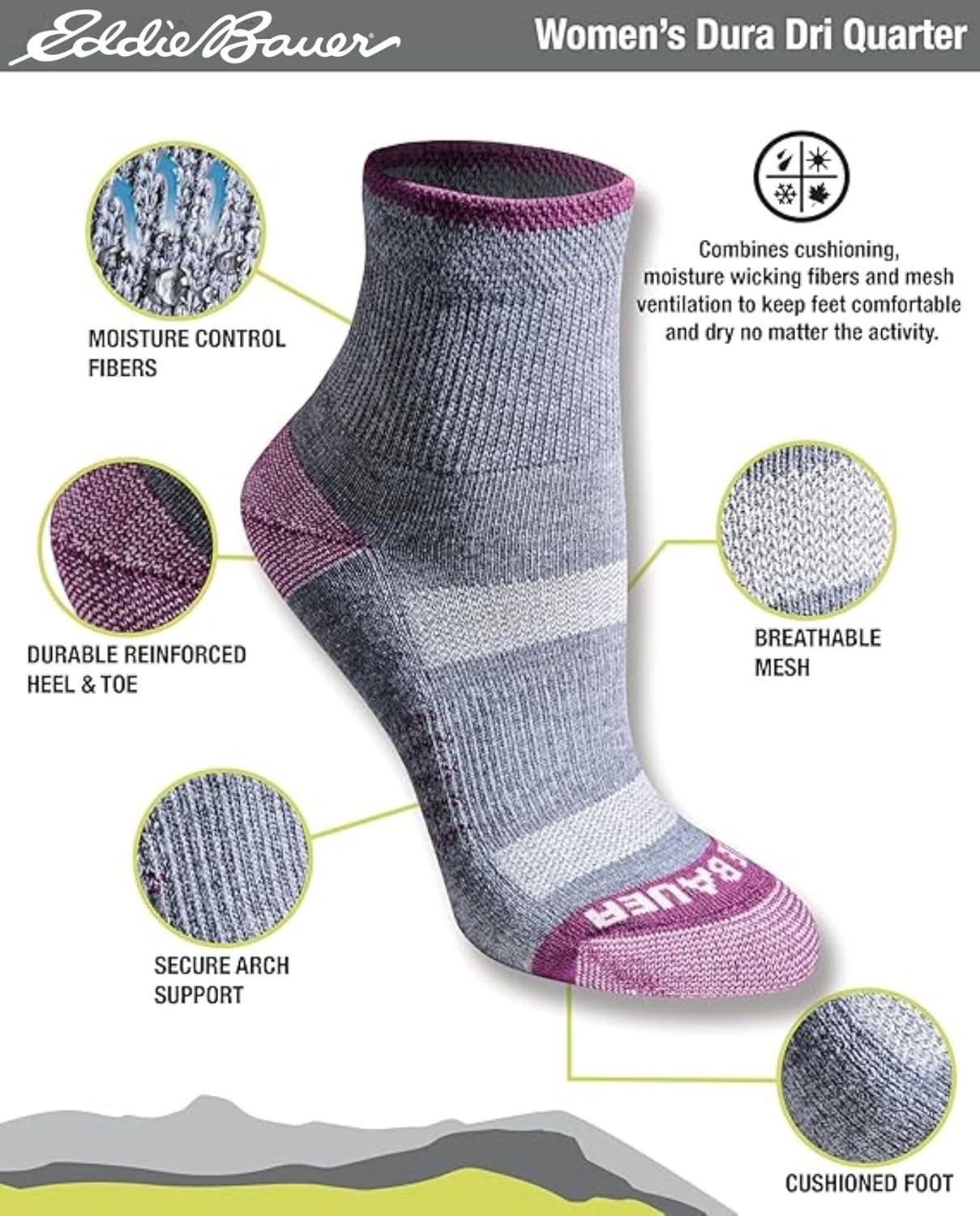 imageEddie Bauer Womens Dura Dri Moisture Control 6pair Quarter SocksOatmeal Assorted 6 Pairs