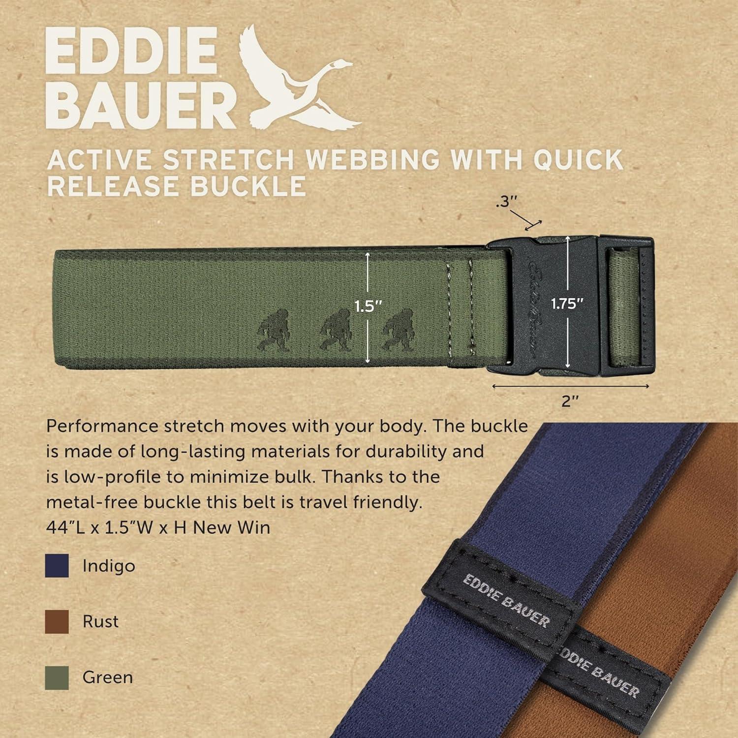 imageEddie Bauer mens Mens Active Stretch Webbing Belts With Quick Release Buckle Multiple Colors One Size Fits MostGreen Sasquatch