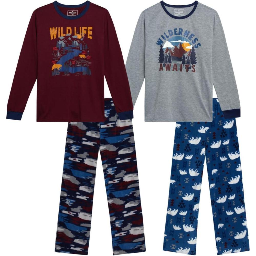 imageEddie Bauer Boys Pajama Set 4 Piece Matching Fleece Graphic Pajama Tops and Pajama Pants for Boys Sizes XSLMaroon