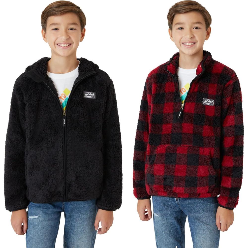 imageEddie Bauer Boys Sweatshirt 2 Pack Hooded Full Zip Hoodie Sweatshirt Quarter Zip Pullover Sweatshirts for Boys 520Black