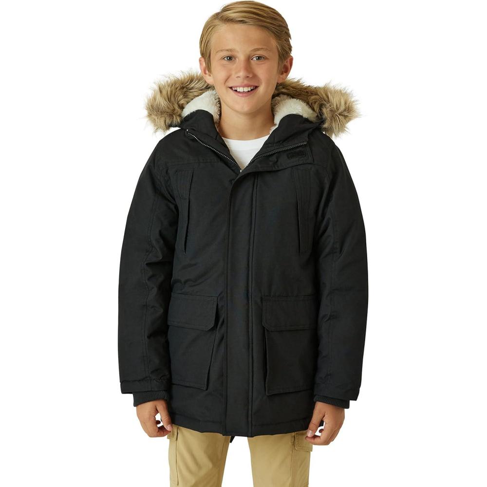 imageEddie Bauer Boys Winter Coat Waterproof Heavyweight Down Parka Jacket with Faux Fur Hood 320Black
