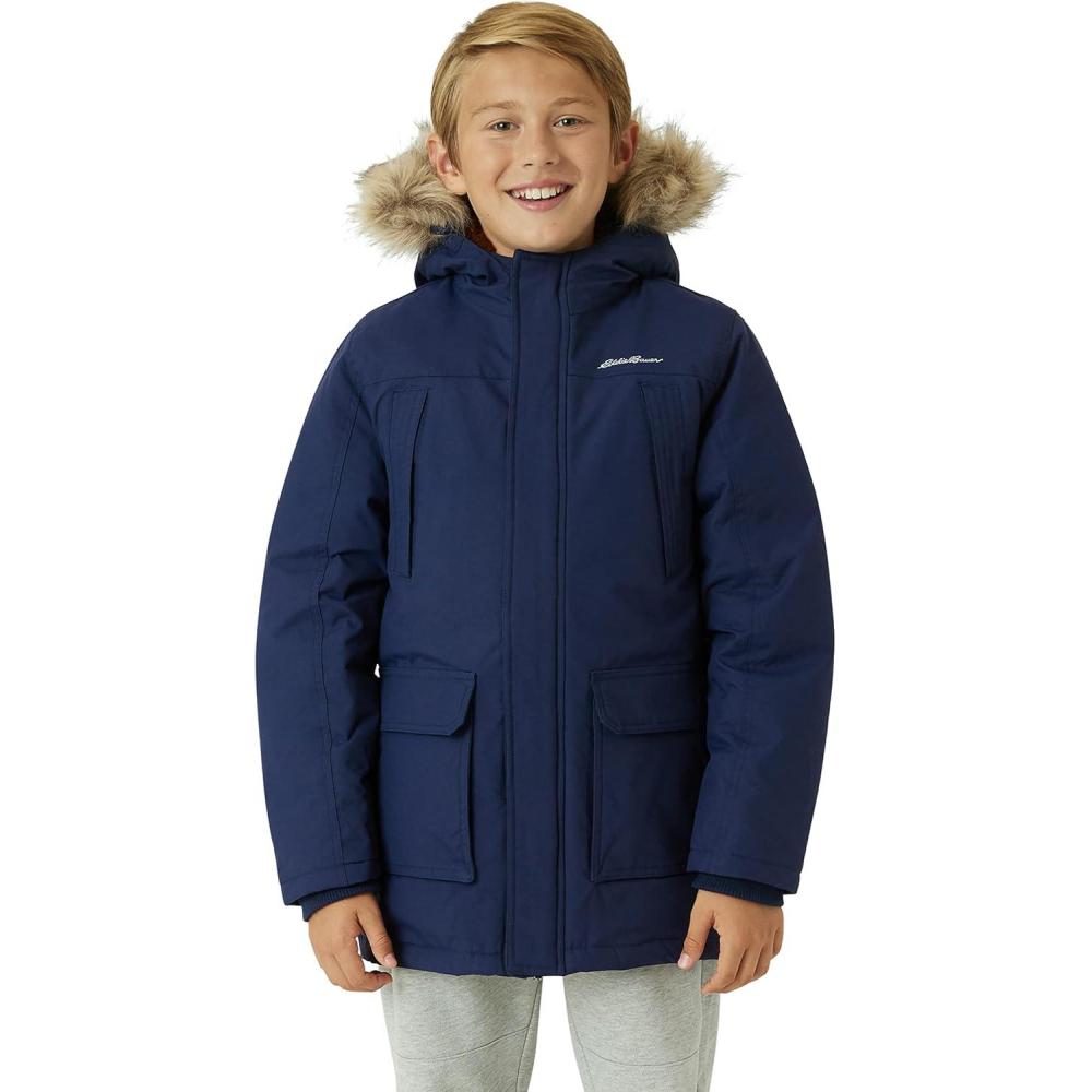 imageEddie Bauer Boys Winter Coat  Waterproof Heavyweight Down Parka Jacket with Faux Fur Hood 320Navy Blue