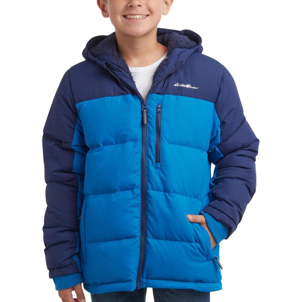 imageEddie Bauer Boys Winter Jacket Heavyweight Quilted Down Jacket Insulated Hooded Outerwear Coat for Boys 516Imperial Blue