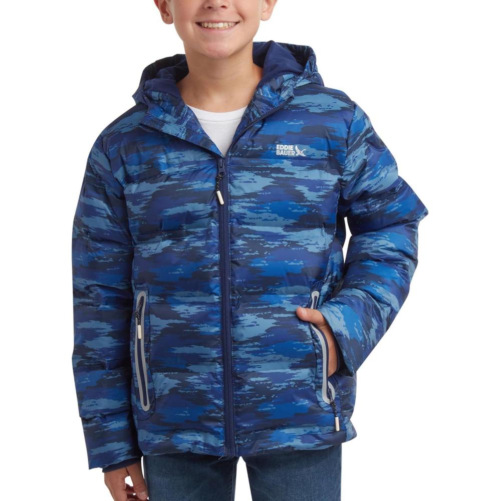 imageEddie Bauer Boys Winter Jacket Heavyweight Quilted Down Jacket Insulated Hooded Outerwear Coat for Boys 516Medieval Blue