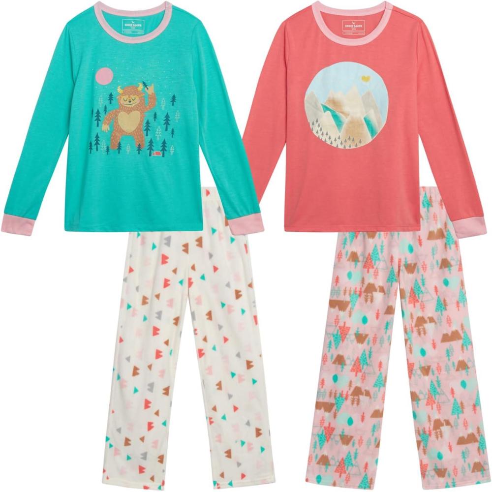imageEddie Bauer Girls Pajama Set 4 Piece Matching Fleece Graphic Pajama Tops and Pajama Pants for Girls Sizes 514Aquamarine
