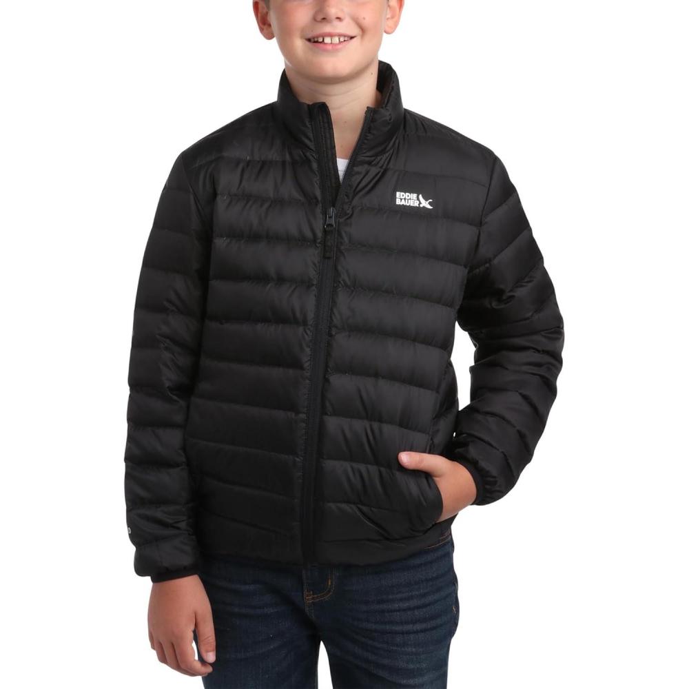 imageEddie Bauer Kids Jacket  CirrusLite Weather Resistant Down Coat for Boys and Girls Insulated Quilted Bubble Puffer 520Black Onyx