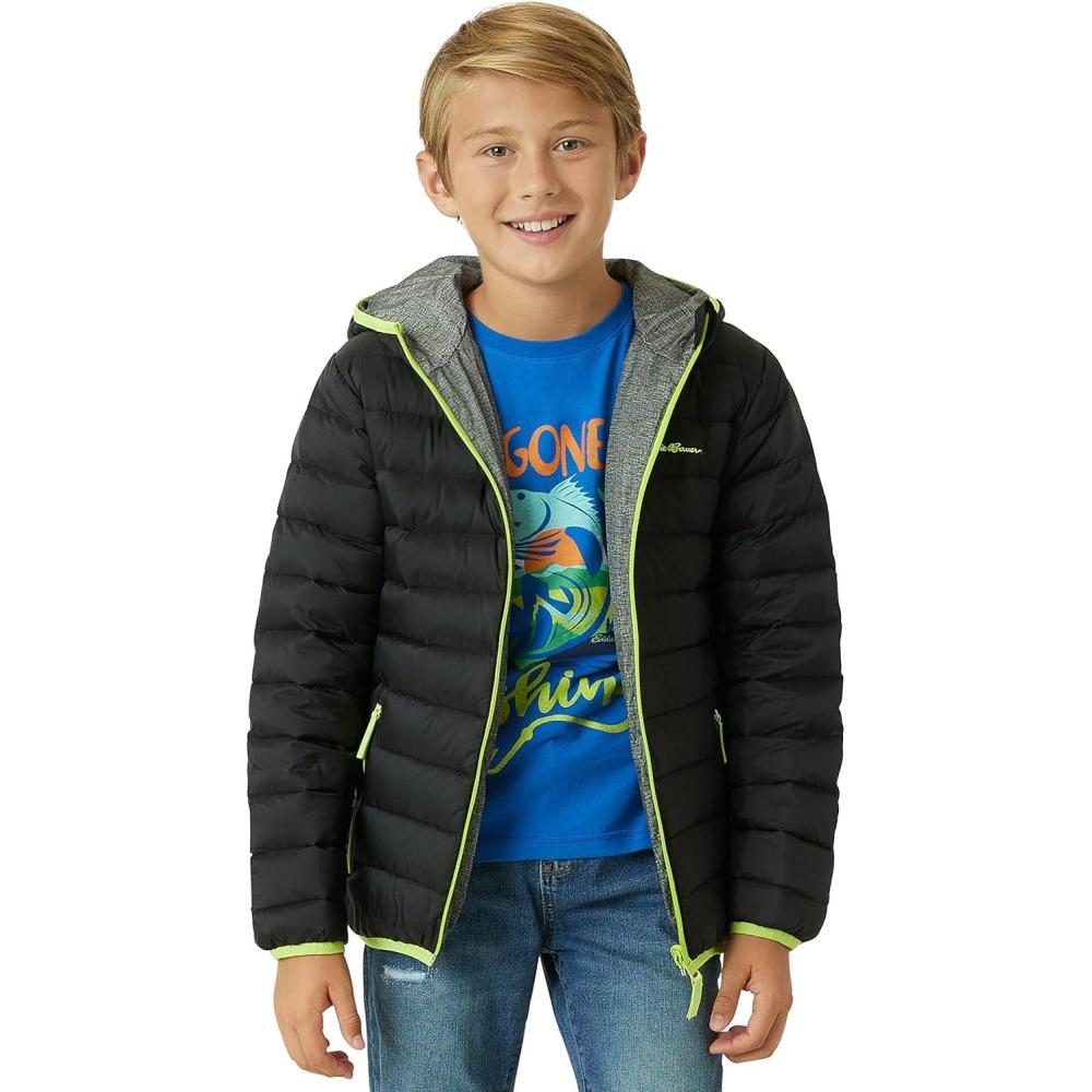 imageEddie Bauer Kids Reversible Jacket Weather Resistant Quilted Down Coat for Boys and Girls 320Black