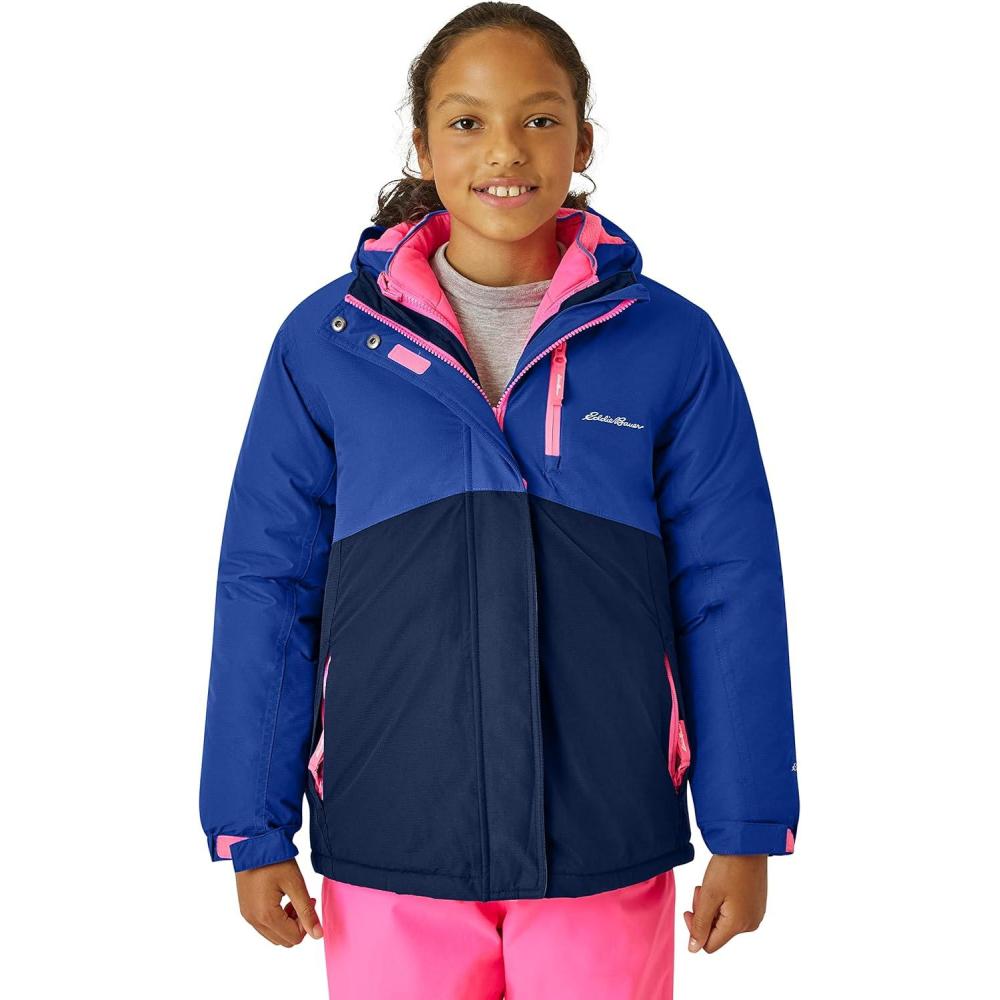 imageEddie Bauer Kids Ski Jacket Waterproof 3 in 1 Insulated Coat with Removable Shell Jacket for Boys and Girls 316Pop Pink