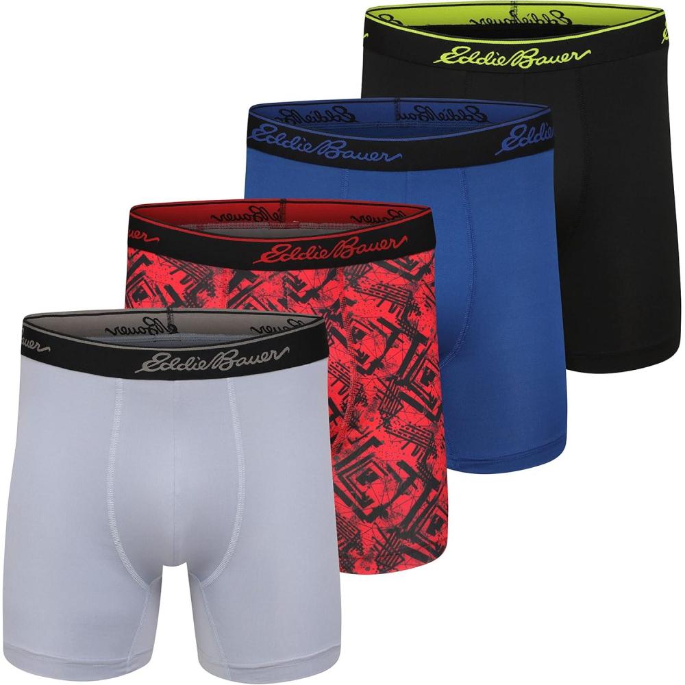 imageEddie Bauer Mens 5quot No Fly Performance Boxer Brief Underwear 3 Pack Or 4 PackBlackTre BlueSalsa ZzBlue Smoke