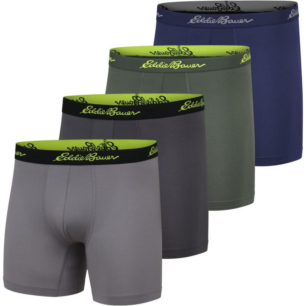 imageEddie Bauer Mens 5quot No Fly Performance Boxer Brief Underwear 3 Pack Or 4 PackMesh Ash GreyCinderDark LodenIndigo