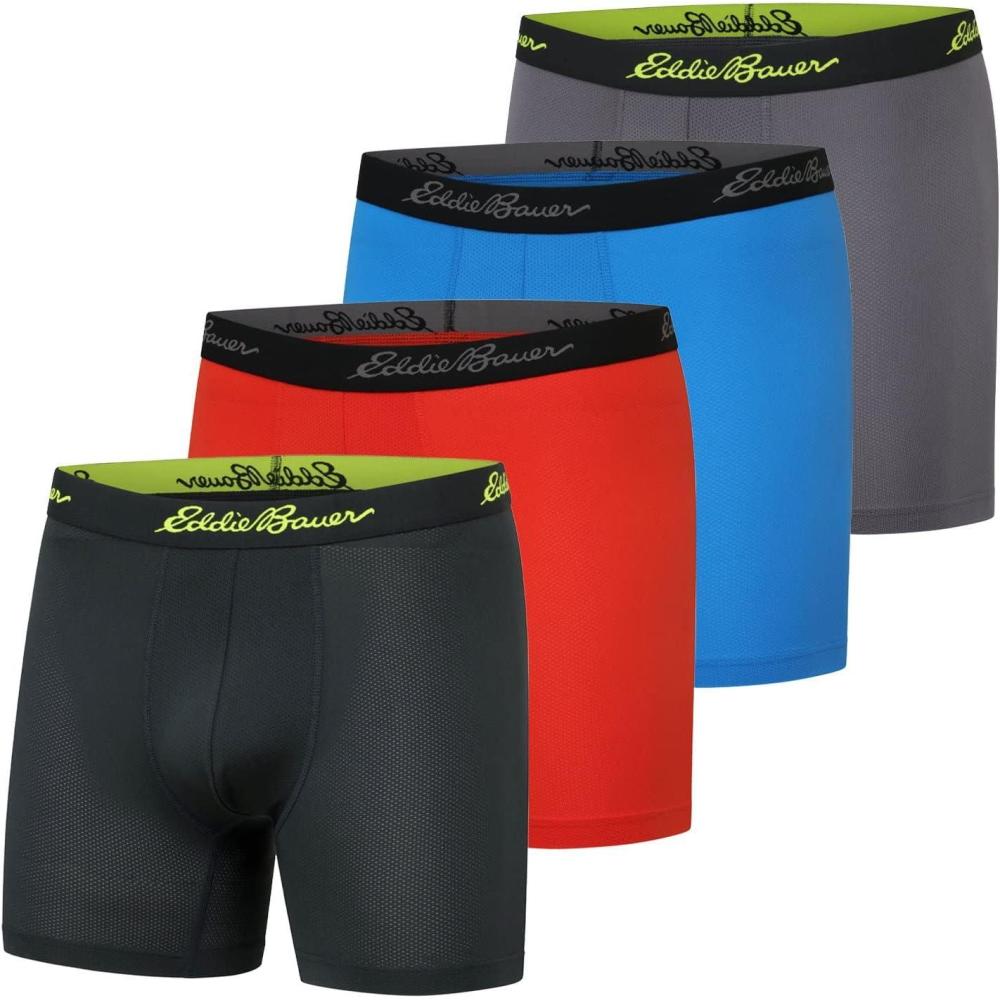 imageEddie Bauer Mens 5quot No Fly Performance Boxer Brief Underwear 3 Pack Or 4 PackMesh BlackPimento RedAscent BlueCinder