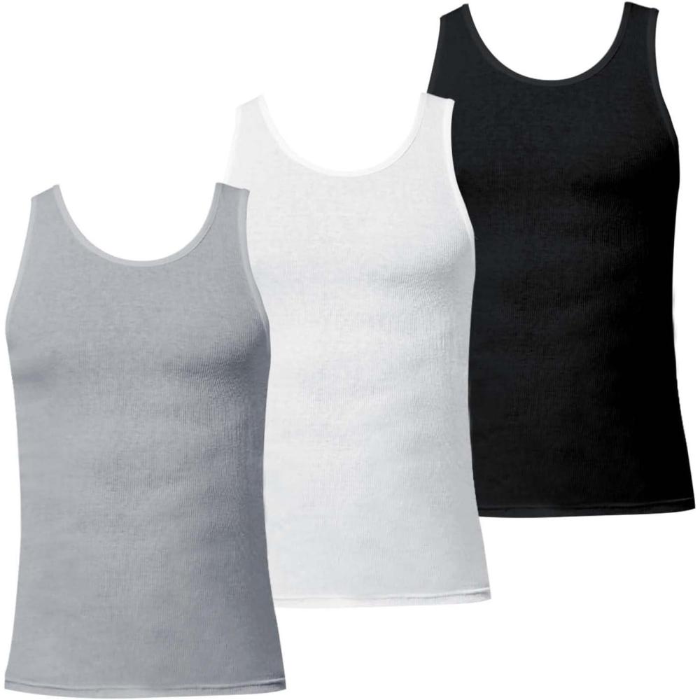 imageEddie Bauer Mens Classic Casual Basic Cotton 6quot Tank Top Sleeveless TShirt 3 Pack UndershirtHeather GreyBlackWhite