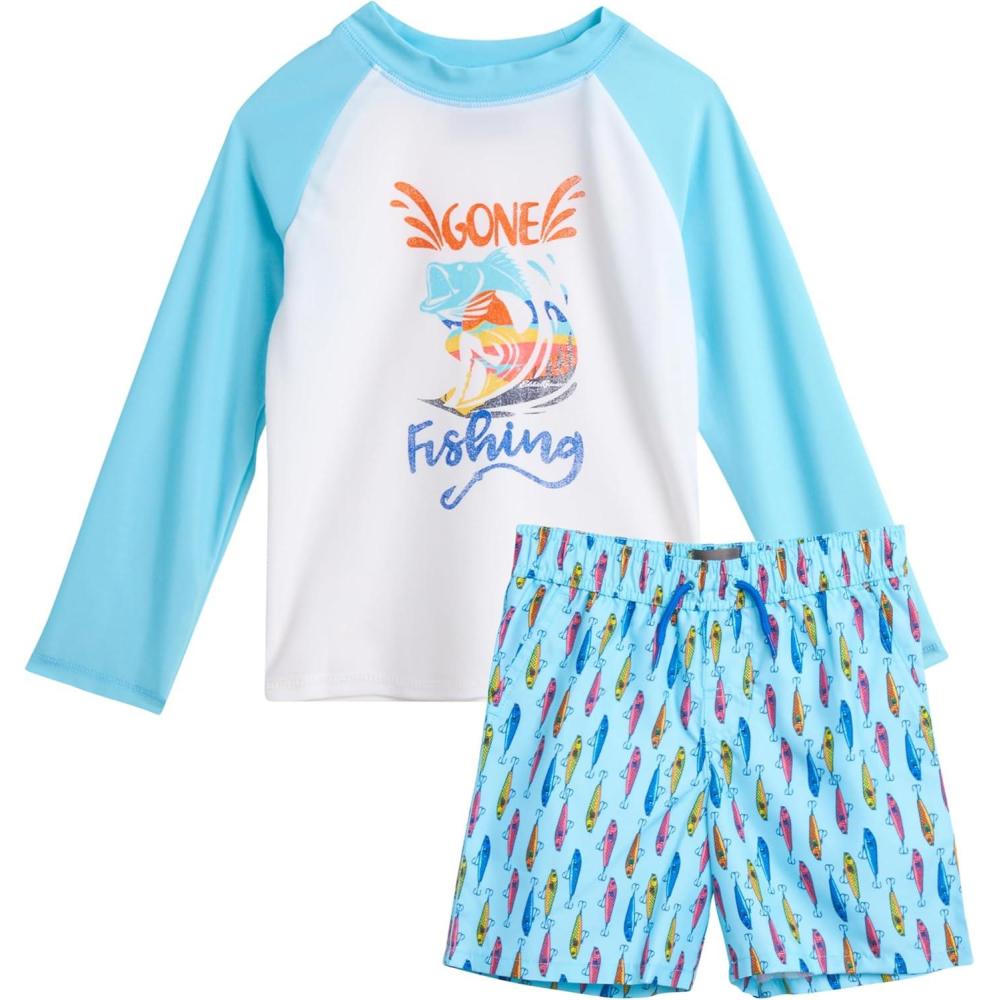 imageEddie Bauer Toddler Boys Rash Guard Set 2 Piece UPF 50 Quick Dry Swim Shirt and Trunks Baby Boy Swimsuit Sizes 2T4TWhite